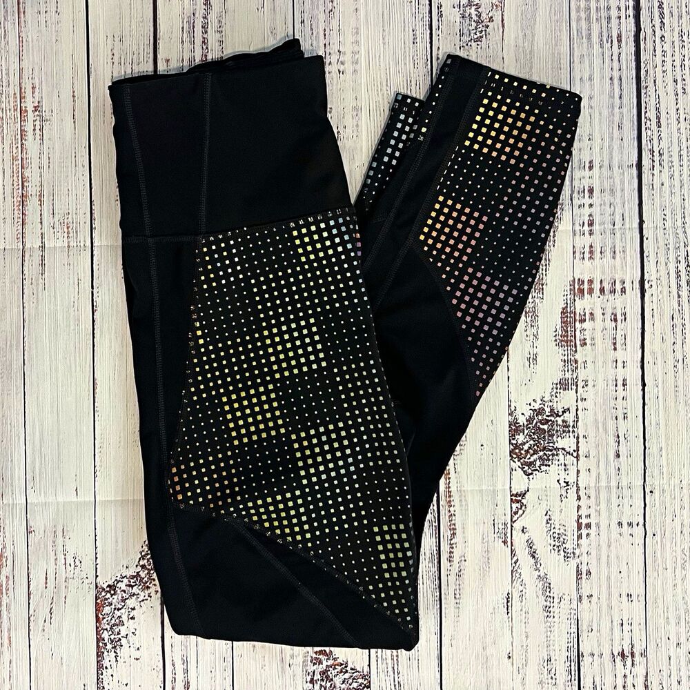 Athleta Contender Mesh Tight Metallic Dot Running Leggings Zipper Pocket S